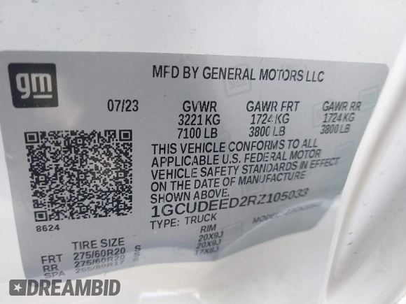 2024 Chevrolet Silverado 1500 RST with VIN 1GCUDEED2RZ105033, listed as a IAAI auction lot 41552431 with 15,515 mi miles. Bid and sale history available at carsss.com. Image 9.