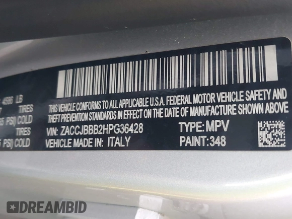 2017 Jeep Renegade Altitude with VIN ZACCJBBB2HPG36428, listed as a IAAI auction lot 42728630 with 162,318 mi miles and . Bid and sale history available at DreamBid. Image 9.
