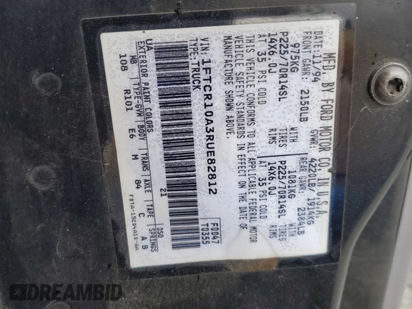 1994 Ford Ranger Splash with VIN 1FTCR10A3RUE82812, listed as a Copart auction lot 47614955 with 209,635 mi miles and Salvage Title. Bid and sale history available at DreamBid. Image 12.