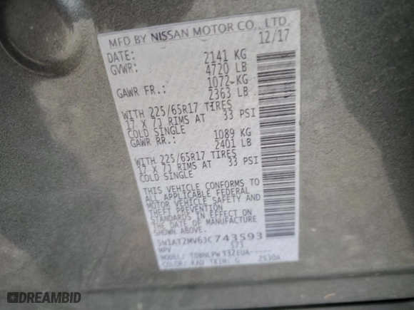 2018 Nissan Rogue S with VIN 5N1AT2MV6JC743593, listed as a Copart auction lot 47188905 with 90,866 mi miles and Salvage Title. Bid and sale history available at carsss.com. Image 15.