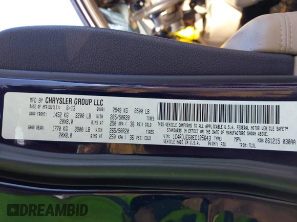 2014 Dodge Durango Citadel with VIN 1C4RDJEG0EC125643, listed as a IAAI auction lot 41461080 with Not Provided miles and . Bid and sale history available at DreamBid. Image 9.