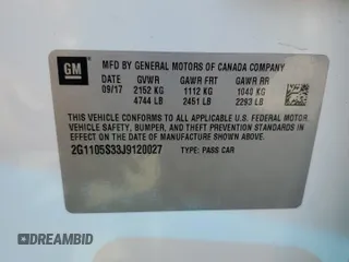 2018 Chevrolet Impala LT with VIN 2G1105S33J9120027, listed as a Copart auction lot 54305185 with 146,363 mi miles and Clean Title. Bid and sale history available at DreamBid. Image 12.
