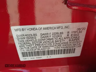 2020 Acura ILX w/Premium Pkg with VIN 19UDE2F78LA007121, listed as a IAAI auction lot 41646183 with 34,285 mi miles. Bid and sale history available at carsss.com. Image 9.