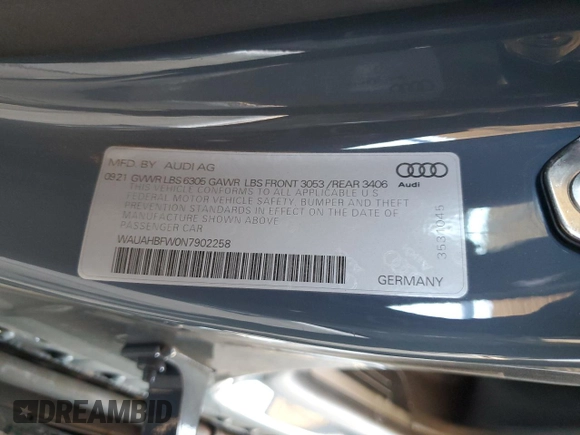 2022 Audi RS e-tron GT z VIN WAUAHBFW0N7902258, wystawiony jako Copart lot #63346114 z przebiegiem Nie podano mil oraz Szkoda całkowita • Salvage title. Historia ofert i sprzedaży dostępna na DreamBid. Obrazek 14.