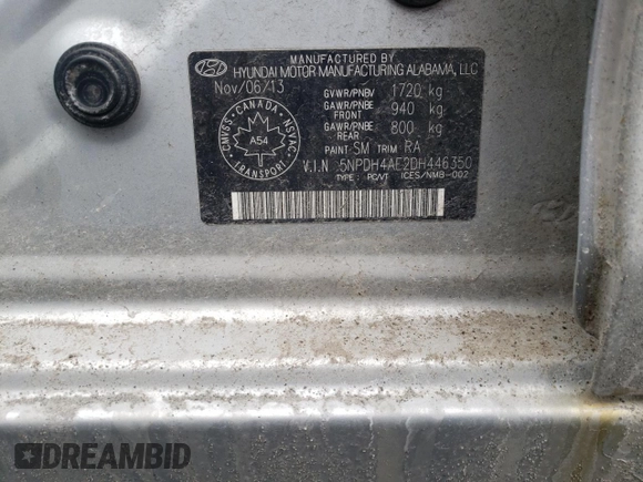 2013 Hyundai Elantra Limited with VIN 5NPDH4AE2DH446350, listed as a Copart auction lot 50250405 with 322,407 mi miles and Salvage Title. Bid and sale history available at DreamBid. Image 13.