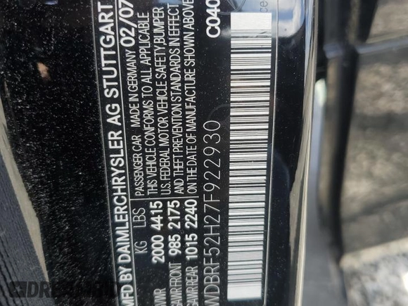 2007 Mercedes-Benz C 230 Sport with VIN WDBRF52H27F922930, listed as a Copart auction lot 51759245 with 129,286 mi miles and Salvage Title. Bid and sale history available at DreamBid. Image 12.