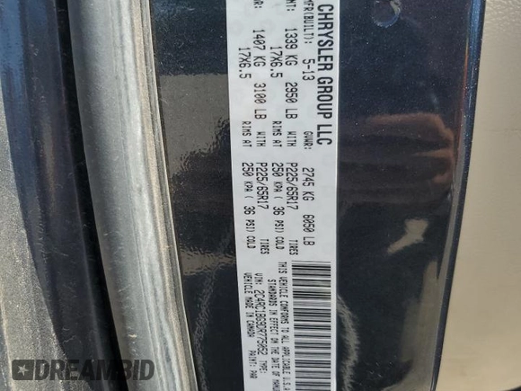 2013 Chrysler Town & Country Touring with VIN 2C4RC1BG9DR775052, listed as a Copart auction lot 56229635 with 222,720 mi miles and Clean Title. Bid and sale history available at DreamBid. Image 13.