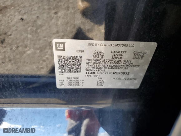 2020 Chevrolet Tahoe Commercial with VIN 1GNLCDEC7LR295832, listed as a Copart auction lot 82546574 with 62,299 mi miles and Salvage Title. Bid and sale history available at carsss.com. Image 12.