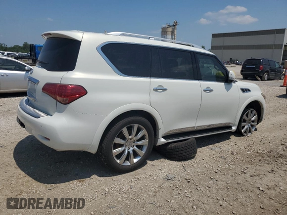 2012 Infiniti QX56 7-passenger with VIN JN8AZ2NE4C9019603, listed as a Copart auction lot 62738594 with 224,183 mi miles and Salvage Title. Bid and sale history available at carsss.com. Image 3.
