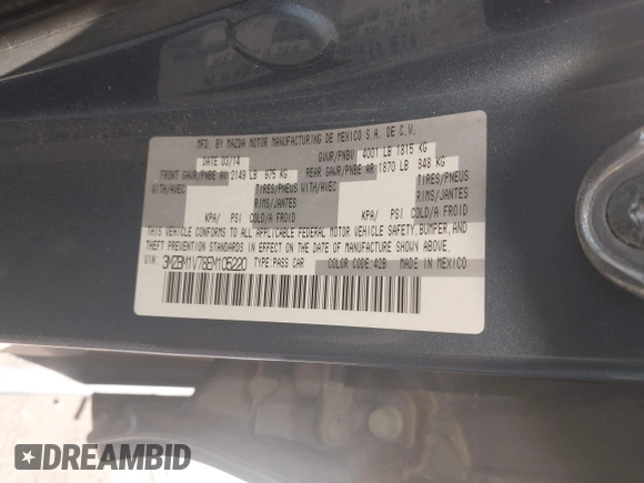 2014 Mazda 3 i Touring with VIN 3MZBM1V78EM105220, listed as a IAAI auction lot 41861281 with 75,091 mi miles and . Bid and sale history available at DreamBid. Image 9.