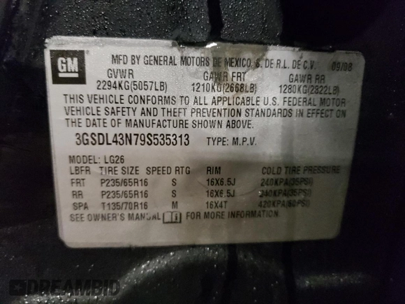 2009 Saturn VUE XE with VIN 3GSDL43N79S535313, listed as a Copart auction lot 44896995 with 201,949 mi miles and Clean Title. Bid and sale history available at DreamBid. Image 13.