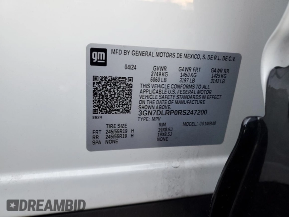 2024 Chevrolet Equinox EV LT with VIN 3GN7DLRP0RS247200, listed as a Copart auction lot 45700675 with 3,479 mi miles and Salvage Title. Bid and sale history available at DreamBid. Image 13.