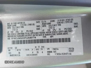 2015 Ford Escape SE with VIN 1FMCU9GXXFUA96774, listed as a IAAI auction lot 42029774 with 78,472 mi miles. Bid and sale history available at carsss.com. Image 9.