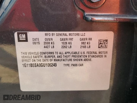 2016 Chevrolet Malibu Limited LS with VIN 1G11B5SA0GU106249, listed as a Copart auction lot 70775624 with 137,277 mi miles and Salvage Title. Bid and sale history available at carsss.com. Image 12.