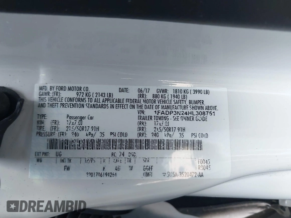 2017 Ford Focus Titanium with VIN 1FADP3N24HL308751, listed as a IAAI auction lot 42207247 with 109,736 mi miles and . Bid and sale history available at DreamBid. Image 9.