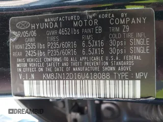 2006 Hyundai Tucson GLS with VIN KM8JN12D16U418088, listed as a IAAI auction lot 41478091 with 157,403 mi miles. Bid and sale history available at carsss.com. Image 9.