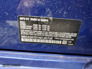 2022 BMW M3 Competition xDrive with VIN WBS43AY01NFL80708, listed as a Copart auction lot 46034615 with 0 mi miles and Salvage Title. Bid and sale history available at carsss.com. Image 12.