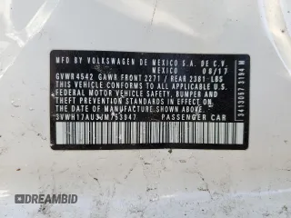 2018 Volkswagen Golf S z VIN 3VWH17AU3JM753947, wystawiony jako Copart lot #41790225 z przebiegiem 46 126 mil mil oraz Szkoda całkowita • Salvage title. Historia ofert i sprzedaży dostępna na DreamBid. Obrazek 12.