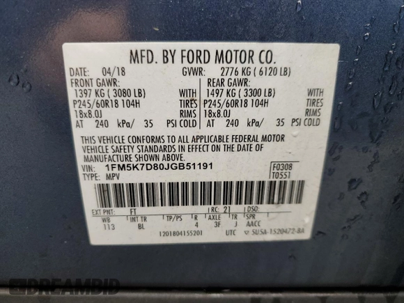 2018 Ford Explorer XLT with VIN 1FM5K7D80JGB51191, listed as a Copart auction lot 45317495 with 133,355 mi miles and Salvage Title. Bid and sale history available at DreamBid. Image 14.