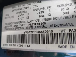 1999 Mazda 626 ES with VIN 1YVGF22C2X5859646, listed as a IAAI auction lot 41887343 with 1 mi miles. Bid and sale history available at carsss.com. Image 9.