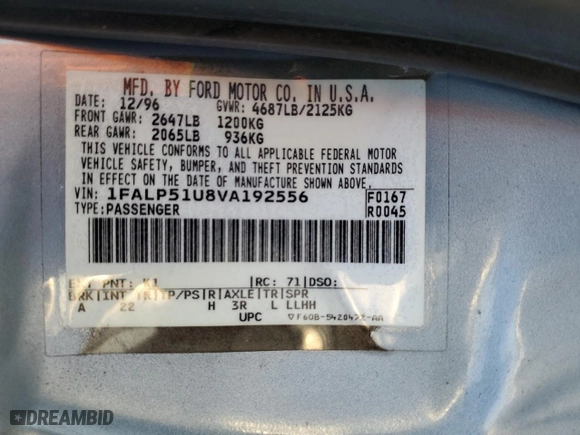 1997 Ford Taurus G with VIN 1FALP51U8VA192556, listed as a Copart auction lot 77604464 with 114,830 mi miles and Salvage Title. Bid and sale history available at carsss.com. Image 12.