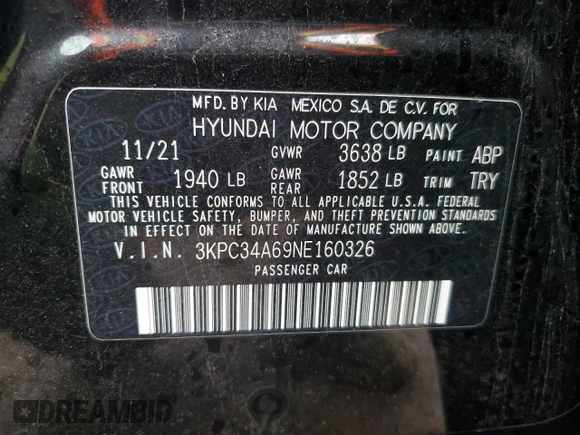 2022 Hyundai Accent Limited with VIN 3KPC34A69NE160326, listed as a Copart auction lot 86615334 with 34,073 mi miles and Salvage Title. Bid and sale history available at carsss.com. Image 12.