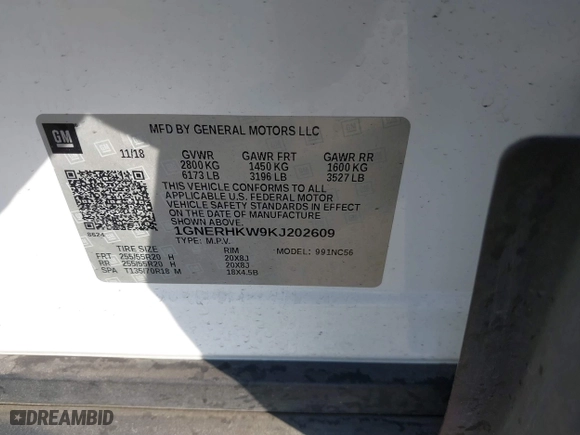 2019 Chevrolet Traverse LT Leather with VIN 1GNERHKW9KJ202609, listed as a IAAI auction lot 41461182 with 62,436 mi miles. Bid and sale history available at carsss.com. Image 9.