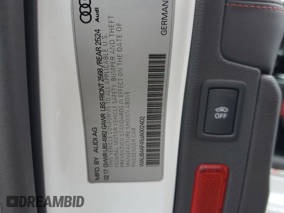 2018 Audi S4 Premium Plus with VIN WAUB4AF49JA002402, listed as a Copart auction lot 42456084 with 80,779 mi miles. Bid and sale history available at carsss.com. Image 12.