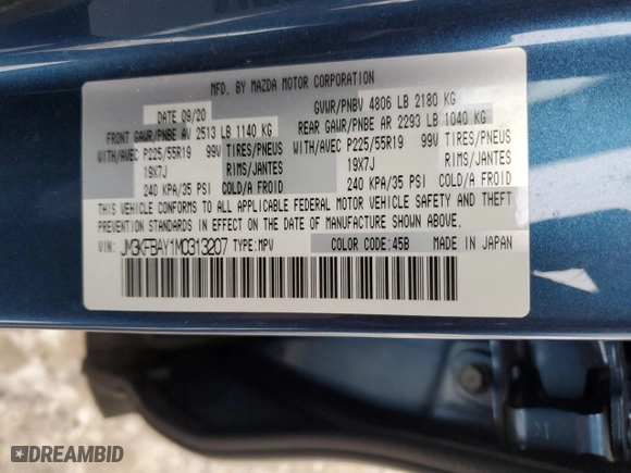 2021 Mazda CX-5 Grand Touring Reserve with VIN JM3KFBAY1M0313207, listed as a Copart auction lot 44812345 with 43,840 mi miles and Salvage Title. Bid and sale history available at carsss.com. Image 15.