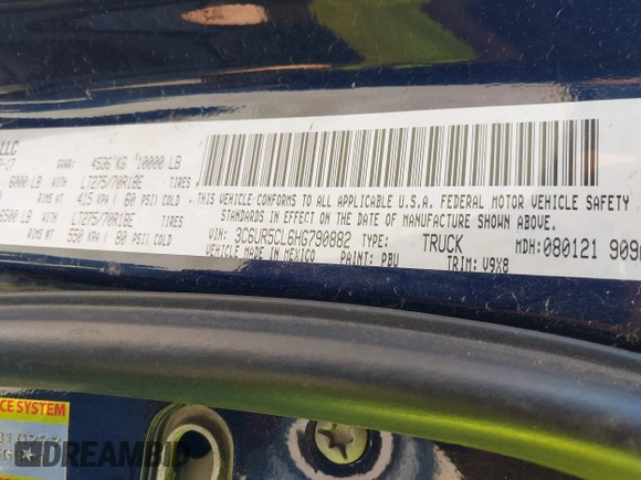 2017 Ram 2500 Tradesman with VIN 3C6UR5CL6HG790882, listed as a IAAI auction lot 42075668 with 125,236 mi miles and . Bid and sale history available at DreamBid. Image 9.