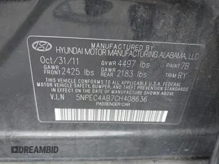 2012 Hyundai Sonata SE with VIN 5NPEC4AB7CH408636, listed as a IAAI auction lot 42188211 with 197,665 mi miles and . Bid and sale history available at carsss.com. Image 9.