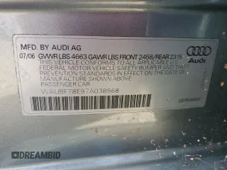 2007 Audi A4 2.0T with VIN WAUBF78E97A038568, listed as a Copart auction lot 77959884 with 227,348 mi miles and Clean Title. Bid and sale history available at carsss.com. Image 12.