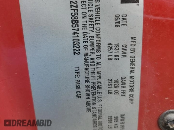 2007 Pontiac G6 1SV Value Leader with VIN 1G2ZF58B574103222, listed as a Copart auction lot 46244285 with 280,237 mi miles and Salvage Title. Bid and sale history available at carsss.com. Image 12.