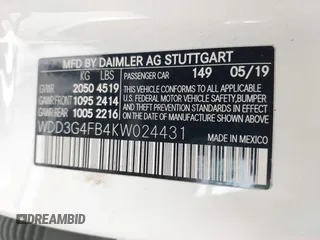 2019 Mercedes-Benz A 220 with VIN WDD3G4FB4KW024431, listed as a IAAI auction lot 41905395 with 65,141 mi miles and . Bid and sale history available at DreamBid. Image 9.