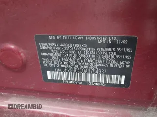 2010 Subaru Forester X with VIN JF2SH6AC0AH754937, listed as a IAAI auction lot 42636621 with Not provided miles and . Bid and sale history available at DreamBid. Image 9.
