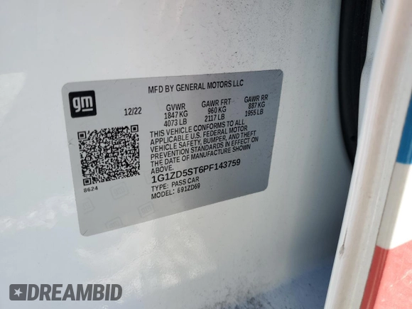 2023 Chevrolet Malibu LT with VIN 1G1ZD5ST6PF143759, listed as a Copart auction lot 45488605 with 48,207 mi miles and Salvage Title. Bid and sale history available at DreamBid. Image 12.