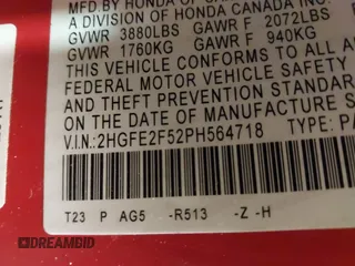 2023 Honda Civic Sedan Sport with VIN 2HGFE2F52PH564718, listed as a IAAI auction lot 41854019 with 42,397 mi miles. Bid and sale history available at carsss.com. Image 9.