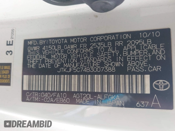 2011 Scion tC z VIN JTKJF5C74B3007388, wystawiony jako IAAI lot #42149607 z przebiegiem 120 694 mil mil oraz . Historia ofert i sprzedaży dostępna na DreamBid. Obrazek 9.