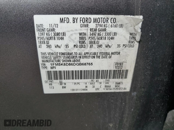 2013 Ford Explorer XLT z VIN 1FM5K8D86DGB68765, wystawiony jako Copart lot #54721105 z przebiegiem 194 177 mil mil oraz Szkoda całkowita • Salvage title. Historia ofert i sprzedaży dostępna na DreamBid. Obrazek 14.