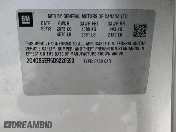 2013 Buick Regal Premium 1 с VIN 2G4GS5ER6D9220599, выставлен на аукционе Copart как лот 60376125 с пробегом 136 617 миль миль и Списание • Salvage title. История ставок и продаж доступна на DreamBid. Изображение 12.