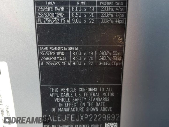 2023 Land Rover Defender with VIN SALEJFEUXP2229892, listed as a Copart auction lot 42646235 with Not provided miles and Salvage title. Bid and sale history available at DreamBid. Image 14.