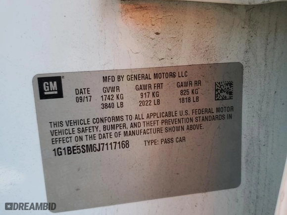 2018 Chevrolet Cruze LT with VIN 1G1BE5SM6J7117168, listed as a Copart auction lot 89301385 with 73,136 mi miles and Salvage Title. Bid and sale history available at carsss.com. Image 12.