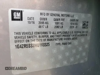 2017 Buick LaCrosse Premium with VIN 1G4ZR5SS2HU160325, listed as a Copart auction lot 57758315 with 58,733 mi miles and Salvage title. Bid and sale history available at DreamBid. Image 12.