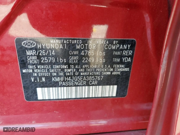 2014 Hyundai Azera Limited with VIN KMHFH4JG5EA385767, listed as a Copart auction lot 54288435 with 138,477 mi miles and Clean Title. Bid and sale history available at carsss.com. Image 12.