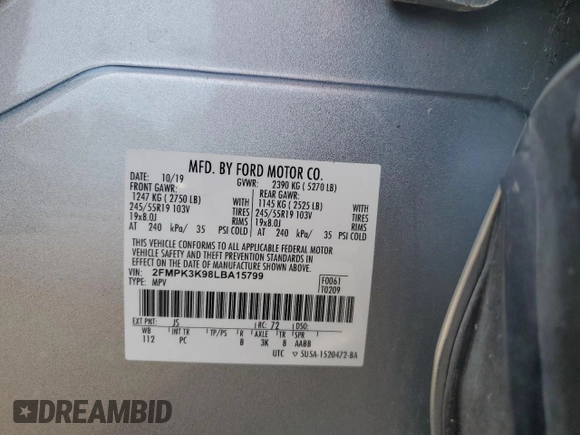 2020 Ford Edge Titanium с VIN 2FMPK3K98LBA15799, выставлен на аукционе Copart как лот 58395805 с пробегом 29 305 миль миль и На запчасти • Non repairable. История ставок и продаж доступна на DreamBid. Изображение 13.