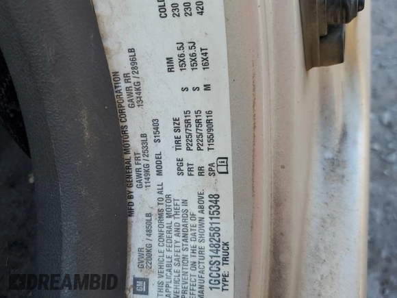 2005 Chevrolet Colorado LS Z85 z VIN 1GCCS148258115348, wystawiony jako Copart lot #56204555 z przebiegiem 148 167 mil mil oraz Szkoda całkowita • Salvage title. Historia ofert i sprzedaży dostępna na DreamBid. Obrazek 12.