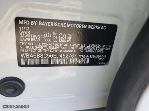 2014 BMW 6 Series 640i xDrive with VIN WBA6B8C56ED452767, listed as a Copart auction lot 76885324 with 99,825 mi miles and Salvage Title. Bid and sale history available at carsss.com. Image 12.
