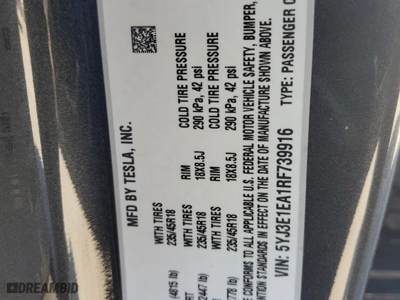 2024 Tesla Model 3 with VIN 5YJ3E1EA1RF739916, listed as a Copart auction lot 49266585 with 16,123 mi miles and Salvage Title. Bid and sale history available at carsss.com. Image 12.