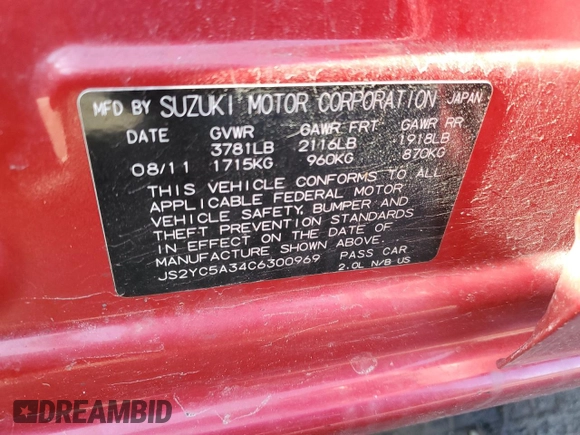2012 Suzuki SX4 LE z VIN JS2YC5A34C6300969, wystawiony jako Copart lot #49036095 z przebiegiem 163 367 mil mil oraz Szkoda całkowita • Salvage title. Historia ofert i sprzedaży dostępna na DreamBid. Obrazek 12.