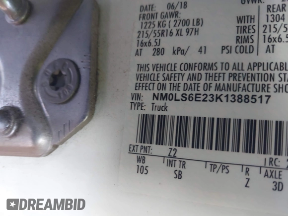 2019 Ford Transit Connect XL with VIN NM0LS6E23K1388517, listed as a IAAI auction lot 41508257 with 60,561 mi miles and . Bid and sale history available at DreamBid. Image 9.